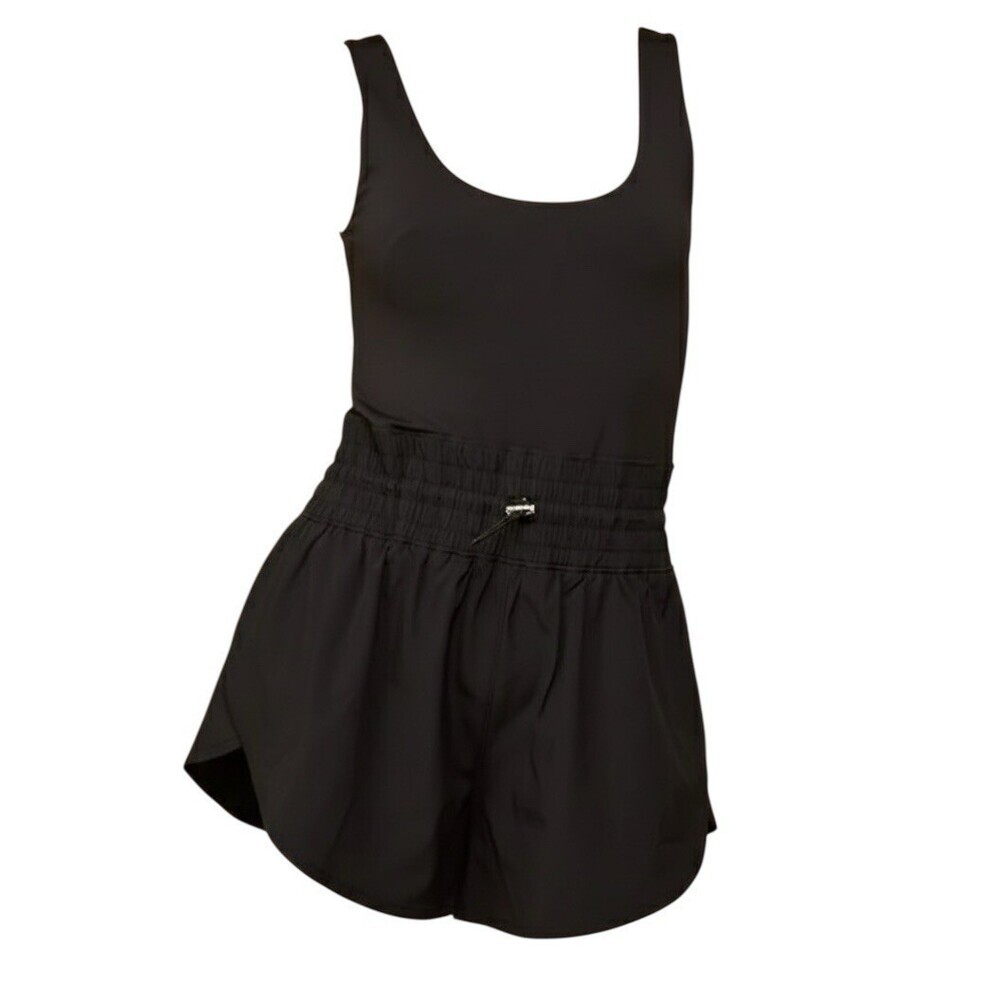 ANWND SQUARE NECK TANK DOUBLE LAYER BLACK ROMPER LARGE
